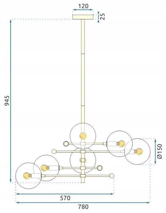 Toolight Tolight, Závesná lampa - sklenené gule 6 ks APP919-6CP, zlatá, OSW-03231