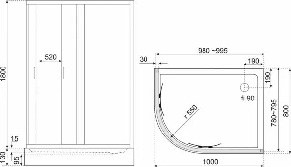 Novoterm Asymetrický sprchový kút NV-Madera 100x80 PRAVÝ chróm/potlač + vanička