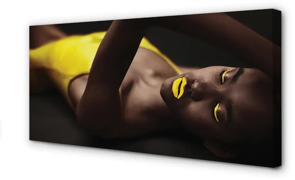 Obraz canvas Žena žltá ústa 140x70cm