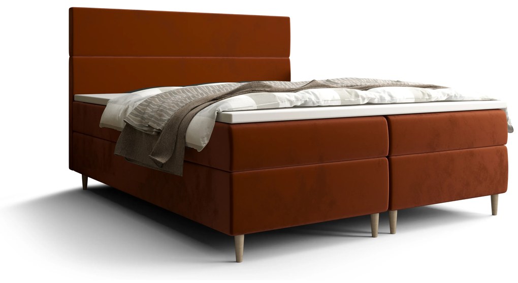 Manželská posteľ  Boxspring 140 cm Flu (hnedooranžová) (s matracom a úložným priestorom). Akcia -20%. Vlastná spoľahlivá doprava až k Vám domov. 1046528
