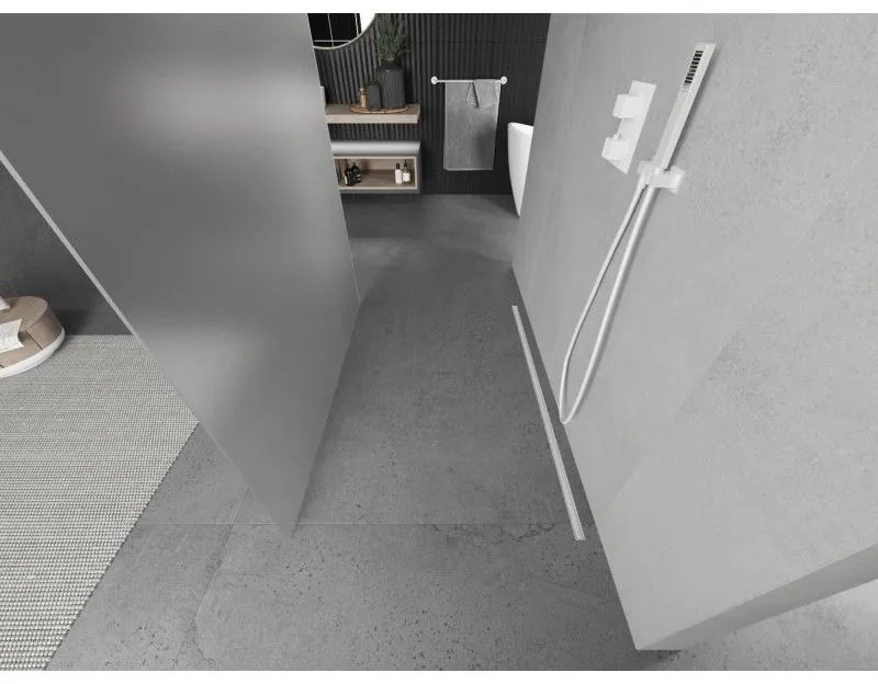 Mexen Kioto, priechodná sprchová zástena 120 x 200 cm, 8mm sklo námraza, 2x biela stabilizačná rozpera, 800-120-002-20-30