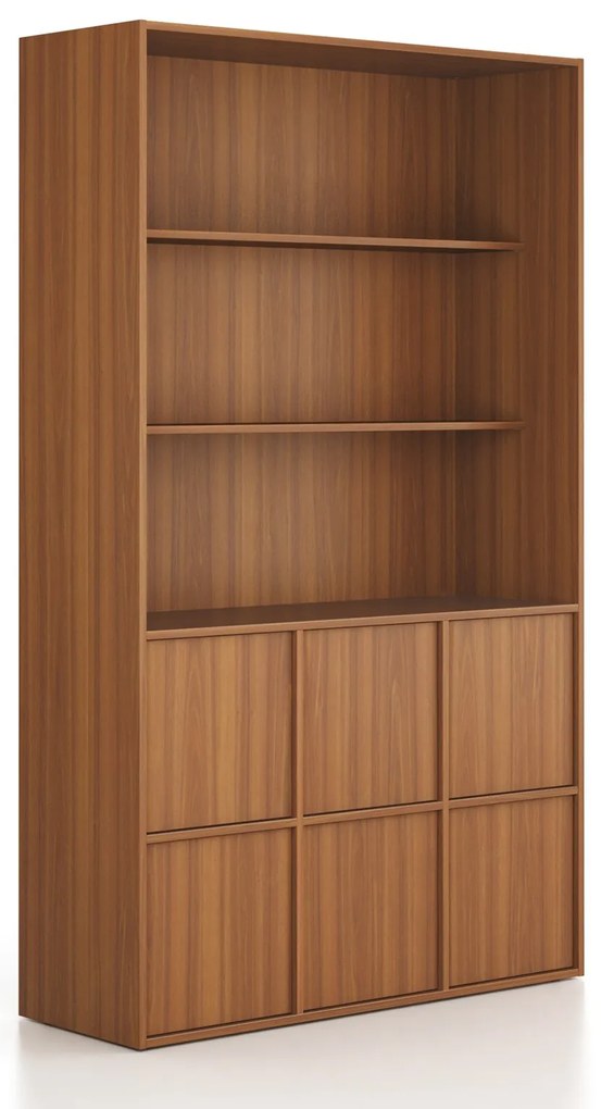Kancelárska skriňa FRAME, 6x dvere, 2x polica, 1299 x 450 x 2162 mm, PUSH-lock, orech