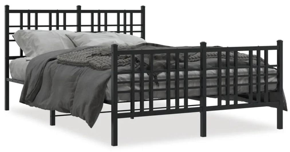 Kovový rám postele s čelom a podnožkou čierny 120x200 cm 376340