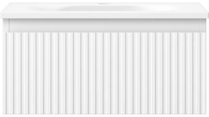 Mexen Rivel, kúpeľňová skrinka 50 cm s umývadlom Vela, 1 zásuvka, drážkovaná, biela matná, 91A20-05023-1-BF01-W23M01