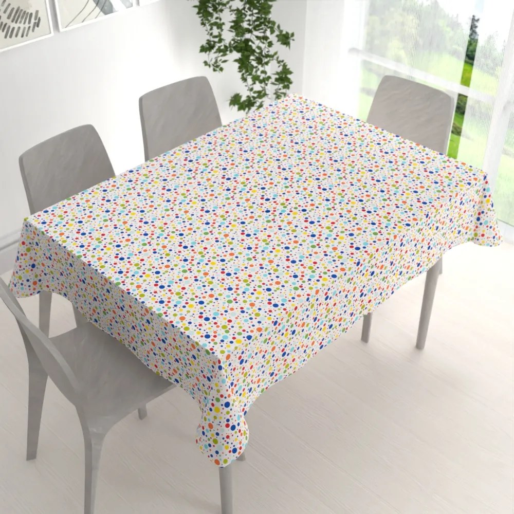 Biante Detský bavlnený obdĺžnikový obrus Sandra SA-006 Farebné bodky na bielom 100x160 cm