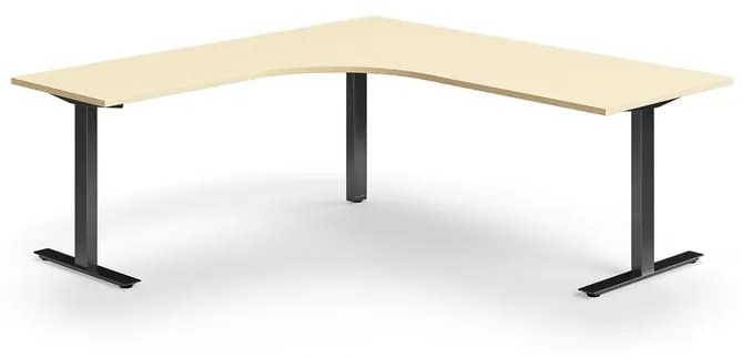 Kancelársky stôl QBUS, rohový, 2000x2000 mm, T-rám, čierny rám, breza