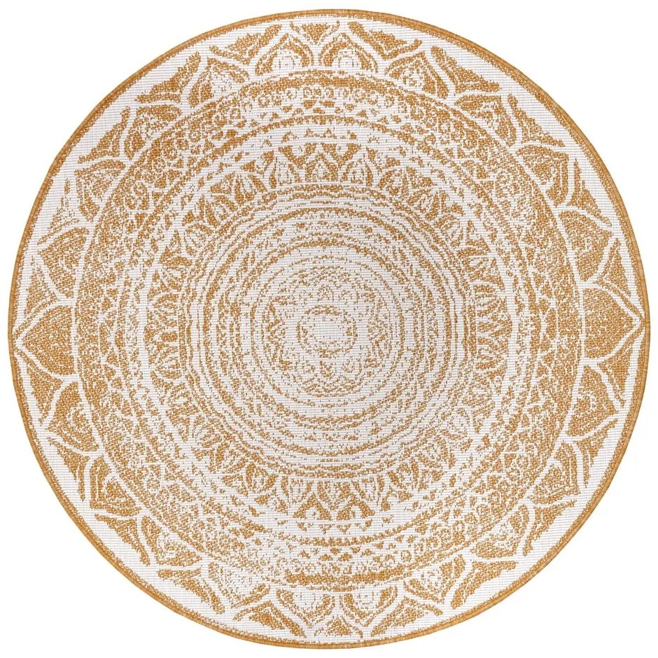 Okrovožlto-biely okrúhly vonkajší koberec ø 140 cm Siruma – NORTHRUGS