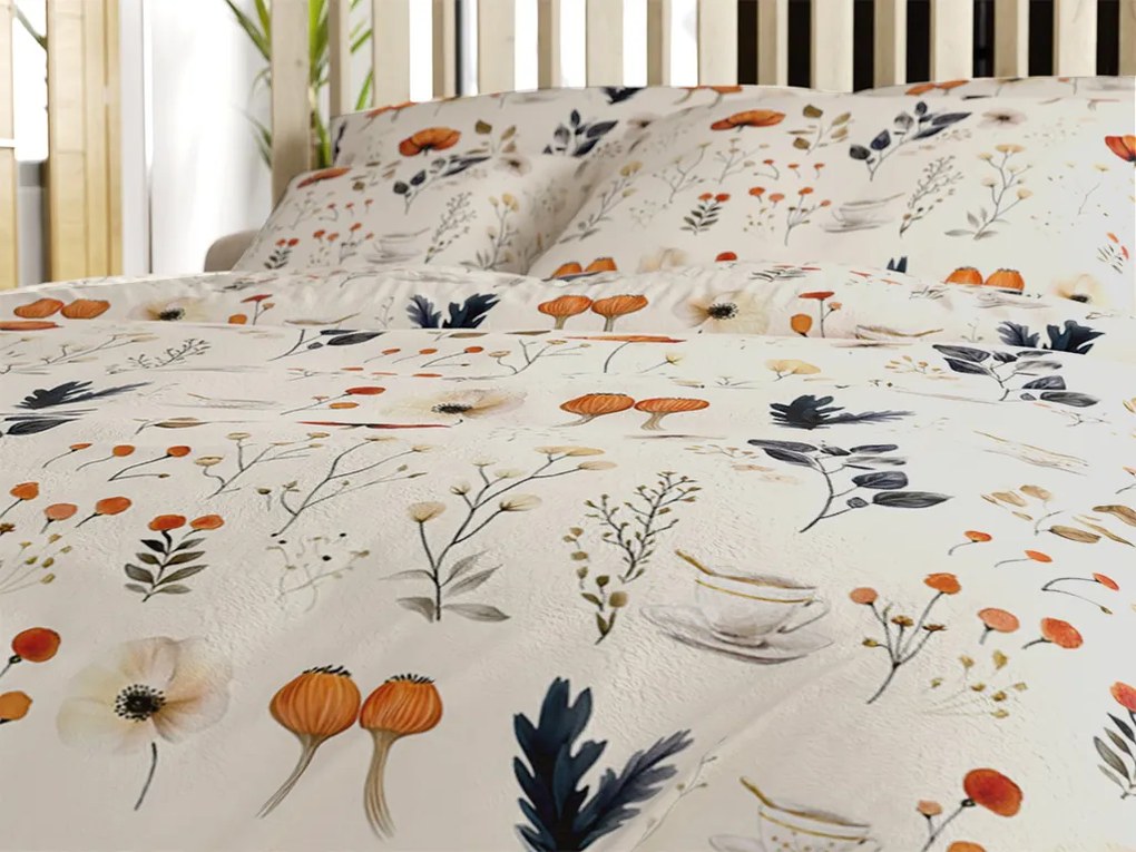 Sada mikroplyšových obliečok PAPAVA krémové + obliečka mikroplyš SOFT 90x200 cm biele, jednolôžko