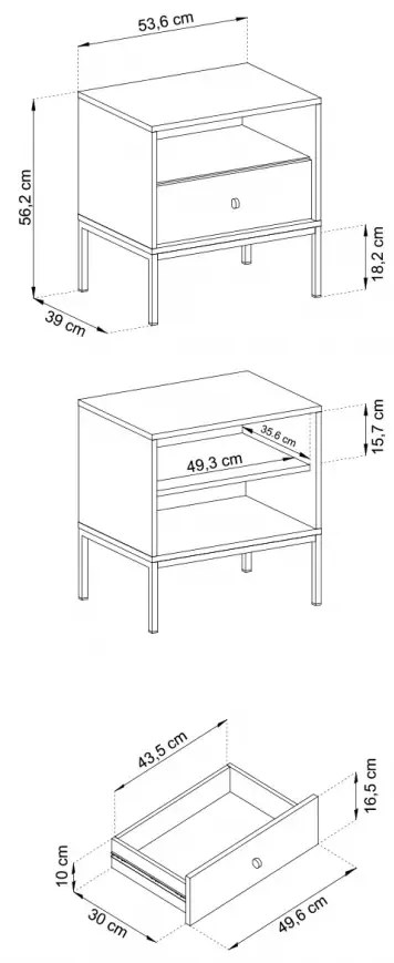 Nočný stolík Mono II 54 cm modrý/zlatý