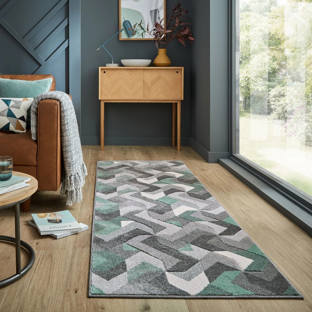 Flair Rugs koberce Behúň Hand Carved Aurora Mint - 80x230 cm