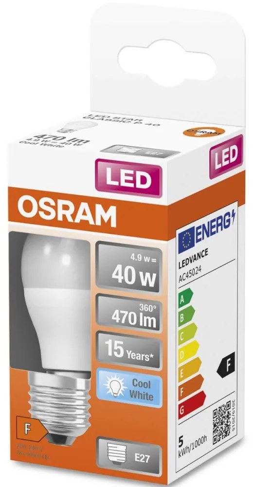 LED žiarovka E27 P45 4,9W = 40W 470lm 4000K Neutrálna 200° OSRAM STAR