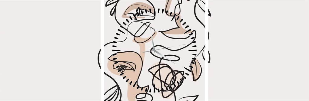 Obraz - Line art tváre (s hodinami) (90x30 cm)