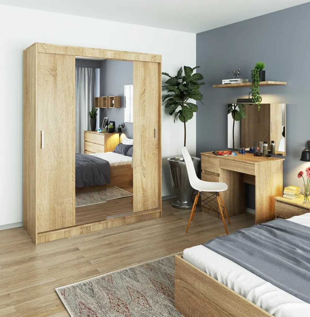 Šatníková skriňa so zrkadlom Reton 150 cm dub sonoma