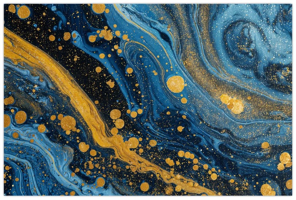 Obraz - Modrá abstrakcia so zlatom (90x60 cm)