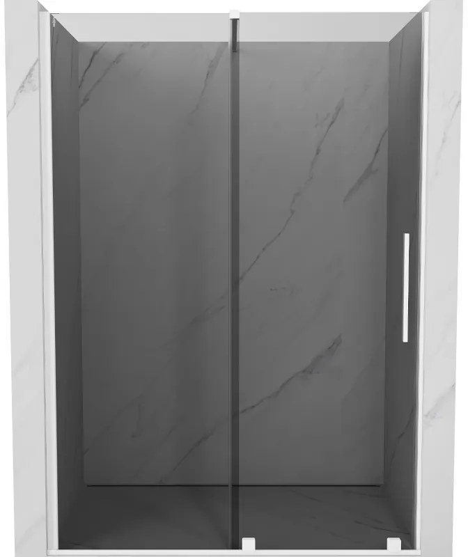 Mexen Velar, posuvné sprchové dvere do otvoru 160 cm, 8mm šedé sklo, biela matná, 871-160-000-41-20
