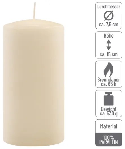 Sada stĺpových sviečok, 15 cm, Ø 7,5 cm, krémová, 2 ks