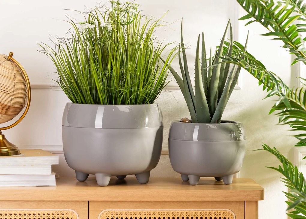 PLASTOVÝ KVETINÁČ BOTANICA SADA 2KS 30X24 CM+23X18,5 CM SIVÁ