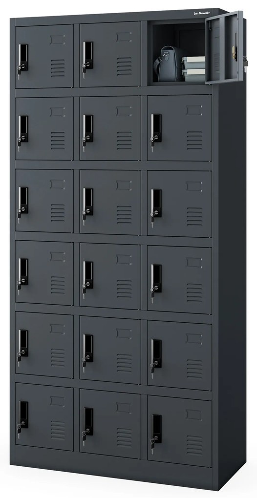 Sociálna skrinka s priehradkami KAROL, 900 x 1850 x 400 mm, antracitová
