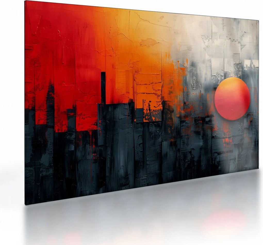 Sklenený obraz - Abstraktná maľba mesta (70x50 cm)