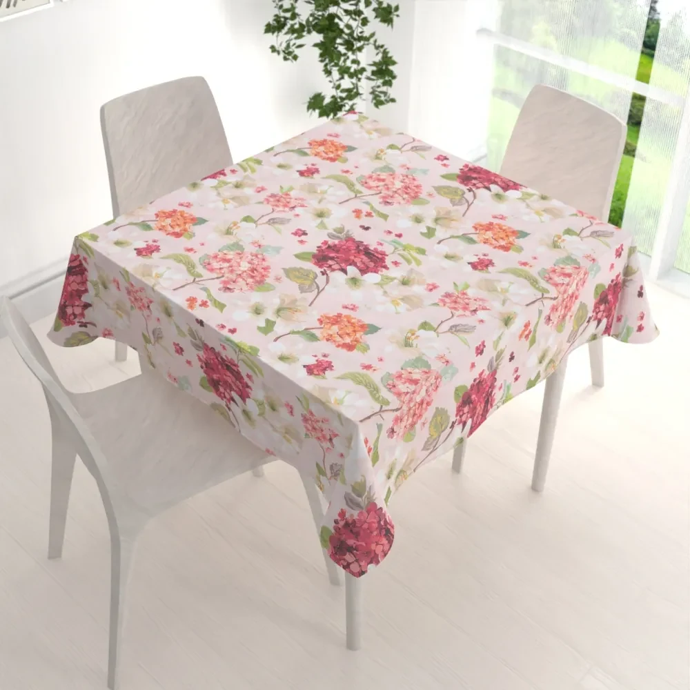 Biante Dekoračný štvorcový obrus Leona LN-118 Hortenzie a ľalie na ružovom 130x130 cm