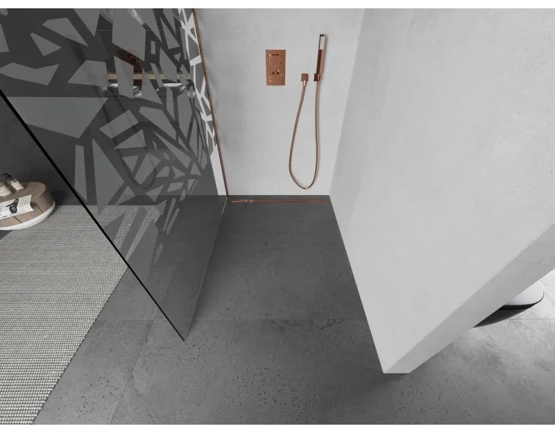 Mexen Kioto, sprchová zástena Walk-In 70 x 200 cm, 8mm číre sklo biely vzor, medený matný profil, 800-070-101-65-85