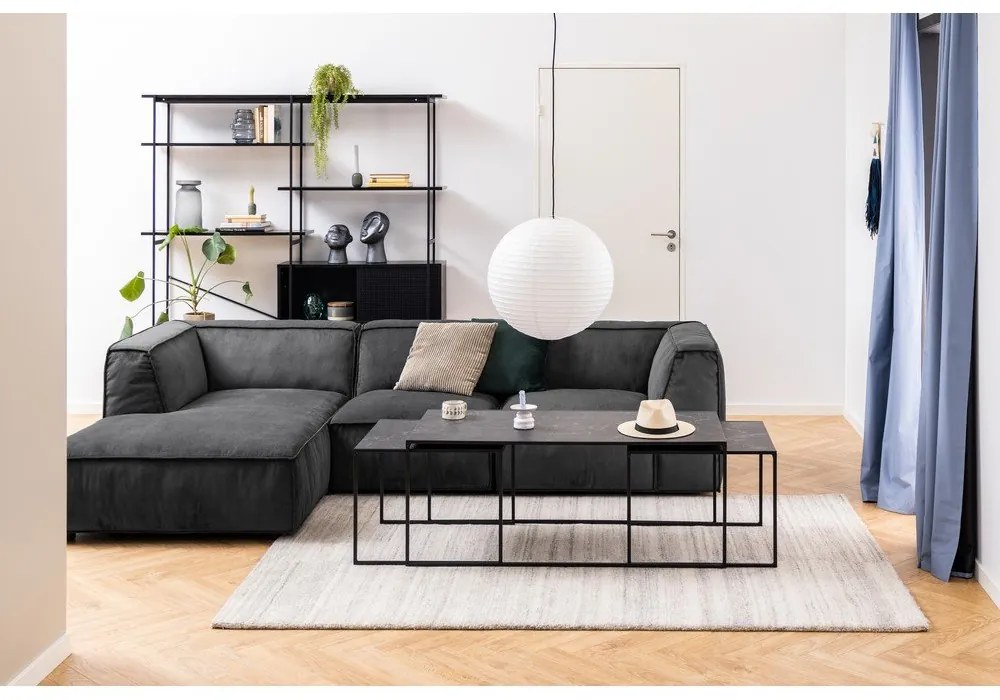 Matne čierne konferenčné stolíky v súprave 3 ks s doskou v dekore mramoru 60x120 cm Infinity – Actona