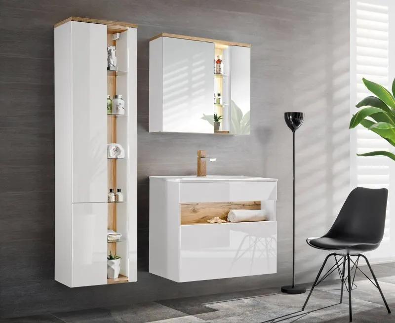 Kúpeľňová skrinka CMD BAHAMA WHITE 821 dub wotan/alpská biela/biely vysoký lesk