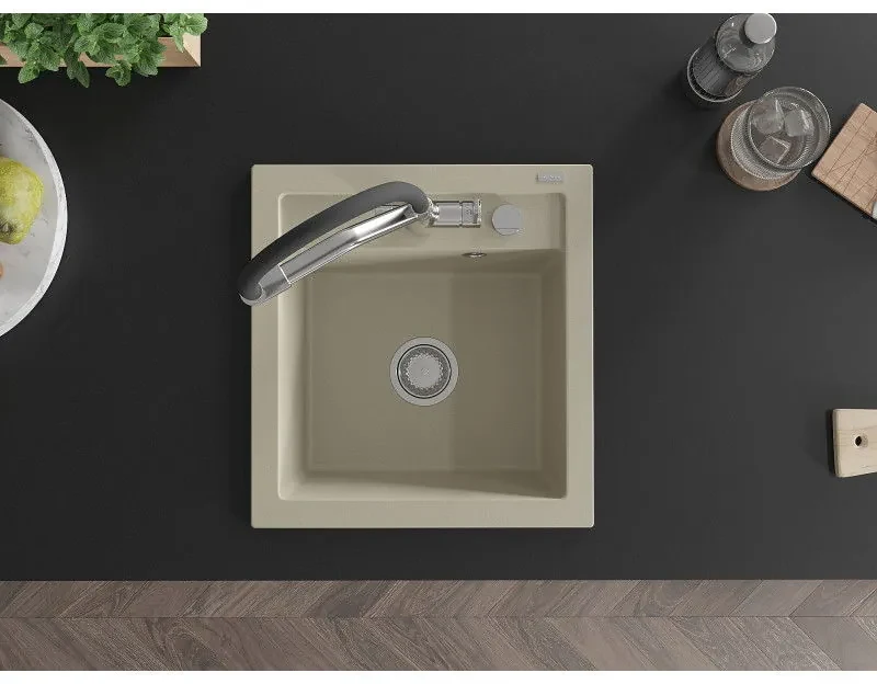 Mexen Vito, 1-komorový granitový drez 520x490x210 mm, drezová batéria Duo, béžová, 6503-69-671701-07