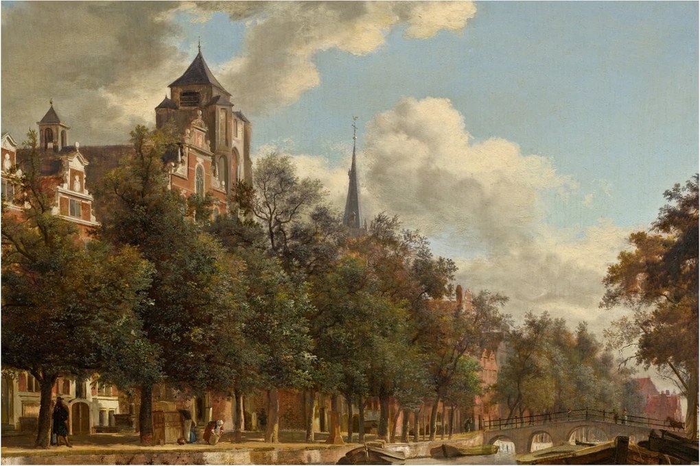 Obraz - Jan van der Heyden, View Down a Dutch Canal, reprodukcia (90x60 cm)