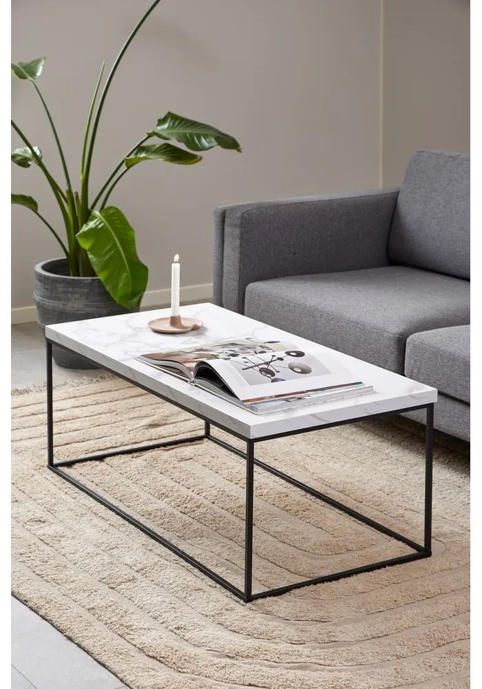 Biely konferenčný stolík s doskou v dekore mramoru 55x110 cm Barossa – Actona