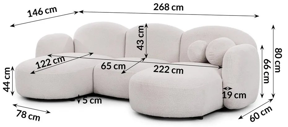 Krémová rohová pohovka z textílie buklé (do tvaru "U") Orbit – Ropez