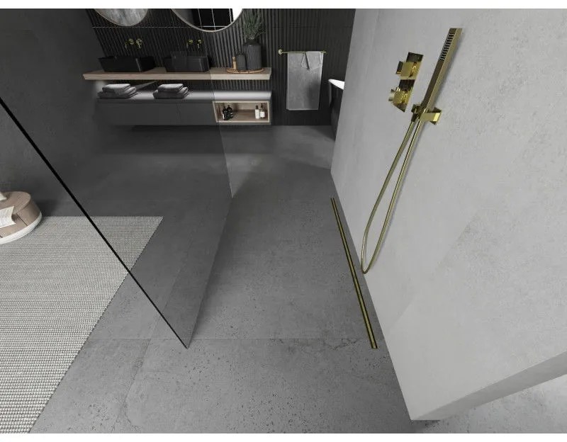 Mexen Kioto, sprchová zástena Walk-In 145 x 200 cm, 8mm číre sklo, zlatý lesklý profil, 800-145-002-50-00