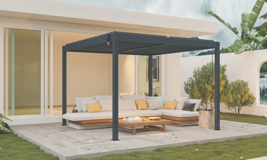 Hliníková bioklimatická pergola s lamelami BestBerg BBP-9G / 3 x 3 m / sivá