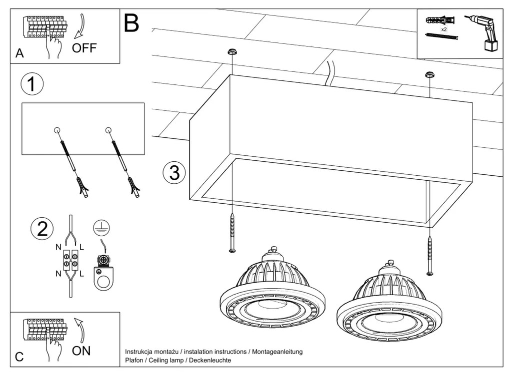 Stropné svietidlo Quatro Maxi, 1x betónové tienidlo