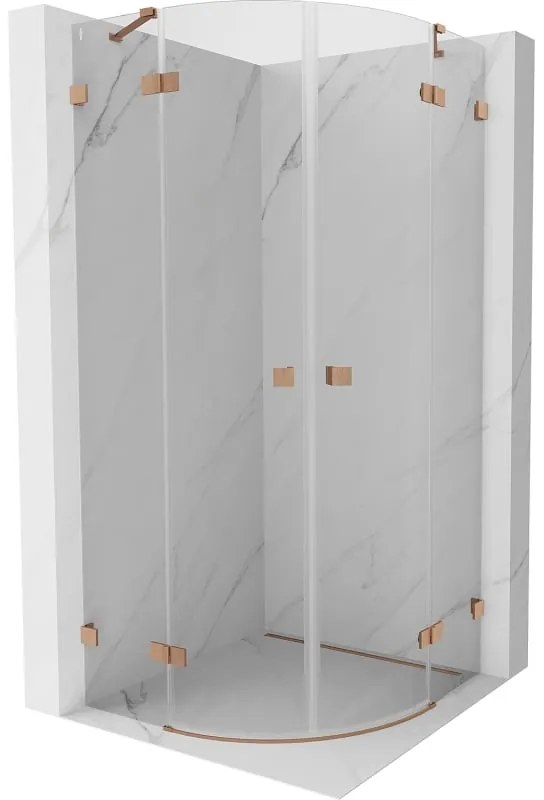 Mexen Lunar, polkruhový výklopný sprchový kút 90 x 90 cm, 8mm číre sklo, profil medená matná, 833-090L-090P-65-00