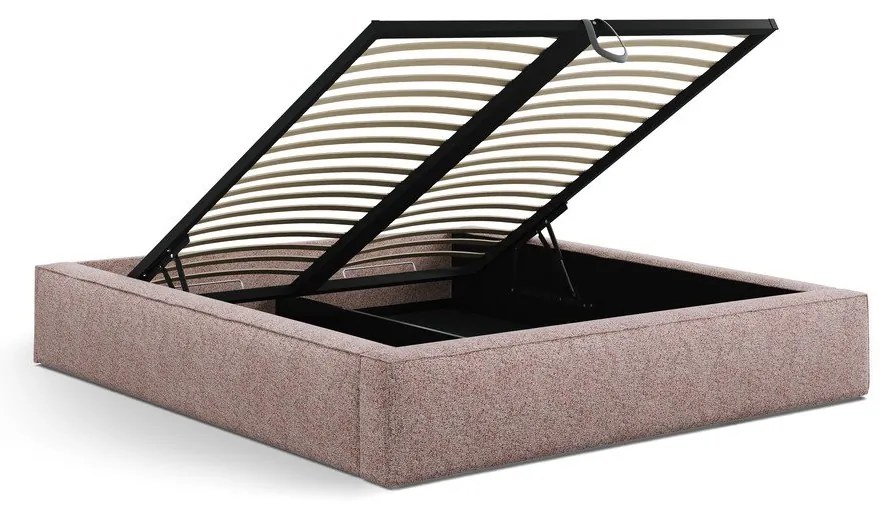 Svetloružová čalúnená dvojlôžková posteľ s úložným priestorom s roštom 140x200 cm Simon – Micadoni