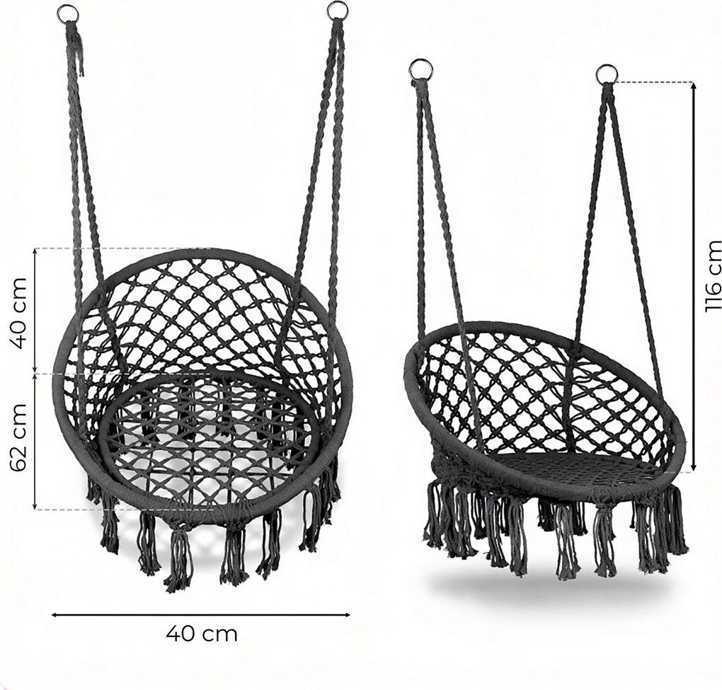 MultiGarden Závesné boho záhradné kreslo - sivé MultiGarden
