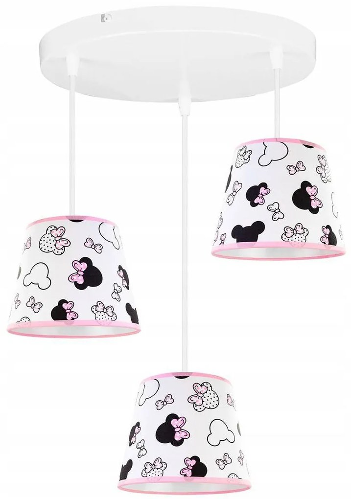 Detské závesné svietidlo Minnie, 3x textilné tienidlo so vzorom, o, s