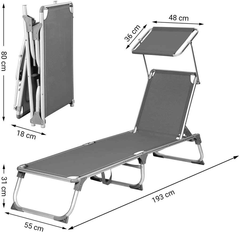 SONGMICS Záhradné ležadlo hliníkové 55 x 193 cm sivé