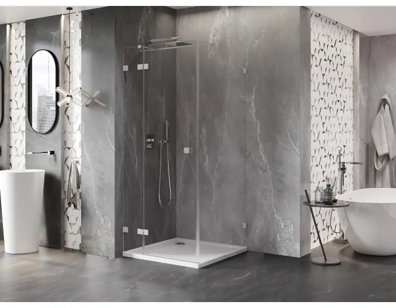 Mexen Lunar T, sklápací sprchový kút ľavý 120 x 120 cm, 8mm číre sklo, oceľový profil, 834T-120-120-97-00-L