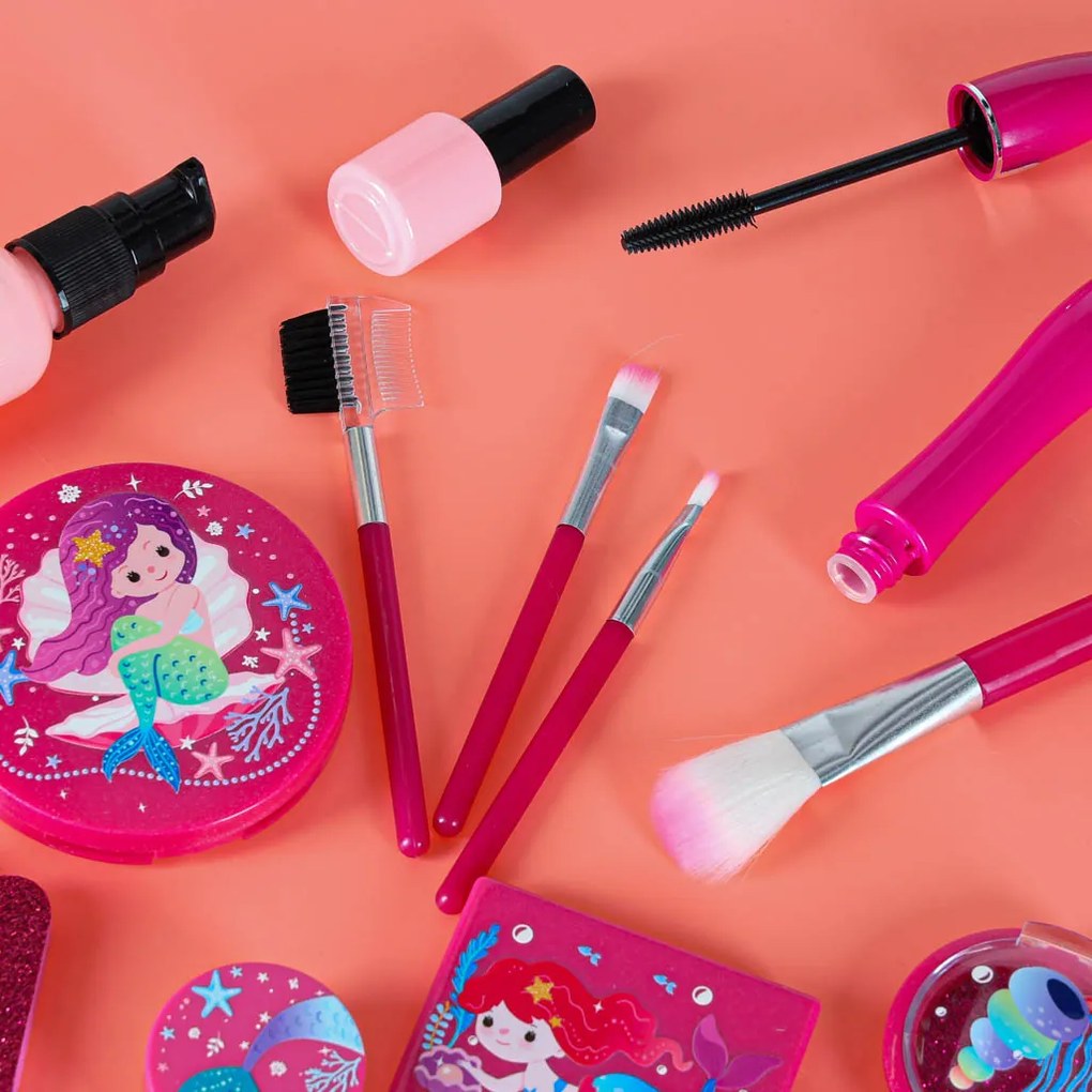 KIK Kozmetický kufrík pre deti 3+ 22 ks – detský make-up a sada na nechty, ružový