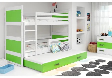 Detská poschodová posteľ s výsuvnou posteľou RICO 190x80 cm Zelená Biela