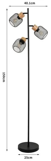 Brilagi - Stojacia lampa BASKLITE 3xE27/15W/230V kaučukové drevo/čierna