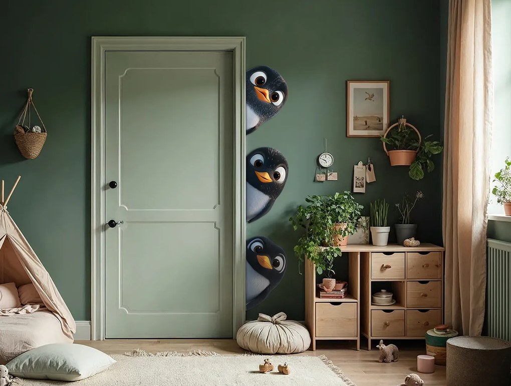 drevko | Dekorácia na stenu Zvedavé tučniaky 130 x 255 cm