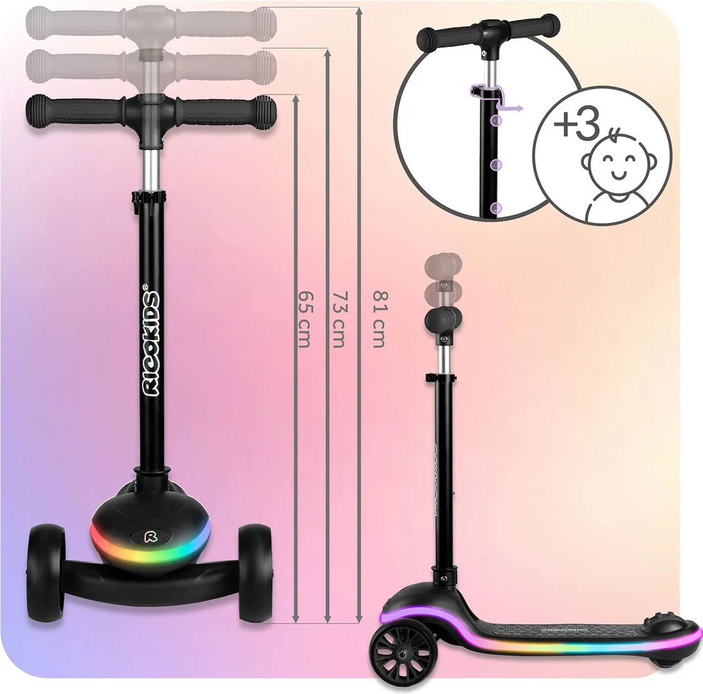 Ricokids Leddi LED balančná Kolobežka pre deti - čierna