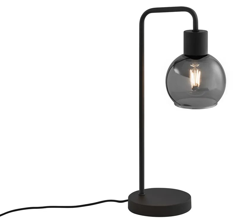 Stolná lampa Art Deco čierna s dymovým sklom - Vidro