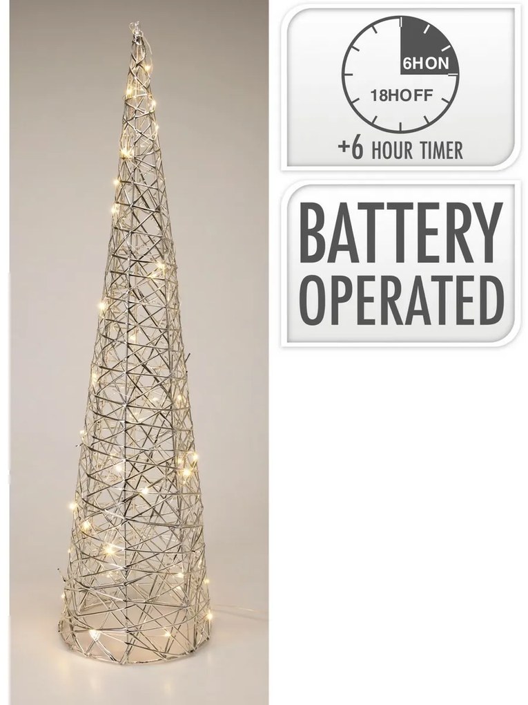 Vianočný svietiaci kužeľ Silver, 60 x 16 cm, 30 micro LED, na batérie, 60 cm