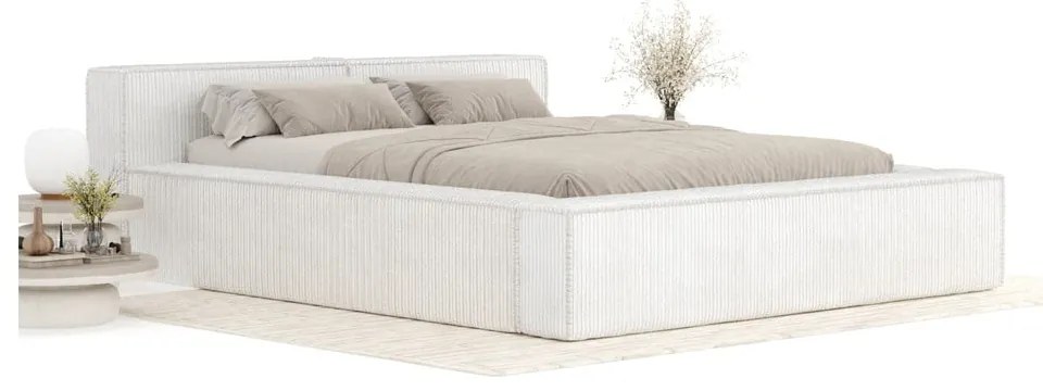 Krémová čalúnená dvojlôžková posteľ s úložným priestorom s roštom 140x200 cm Voliera – Maison de Rêve