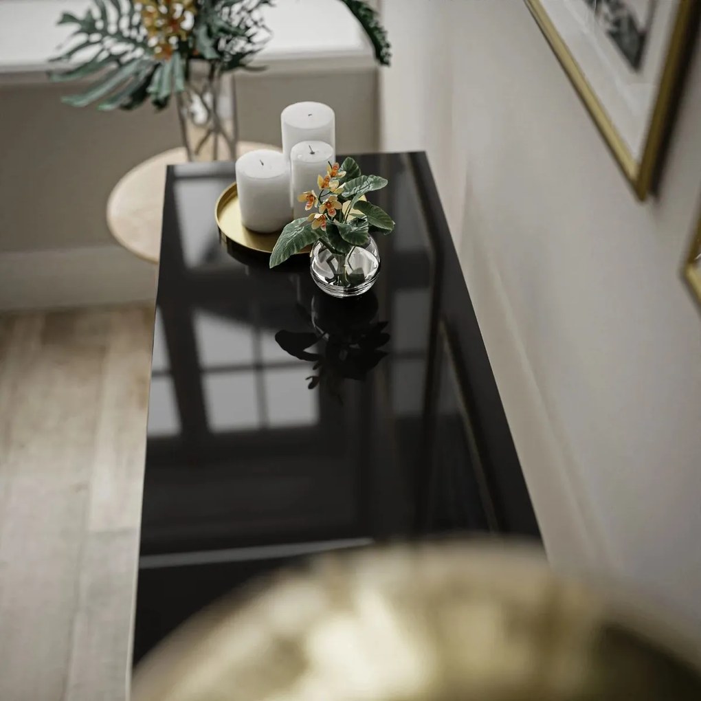 KONZOLA BELLA ČIERNÝ LESK / ZLATÝ PODSTAVEC 100