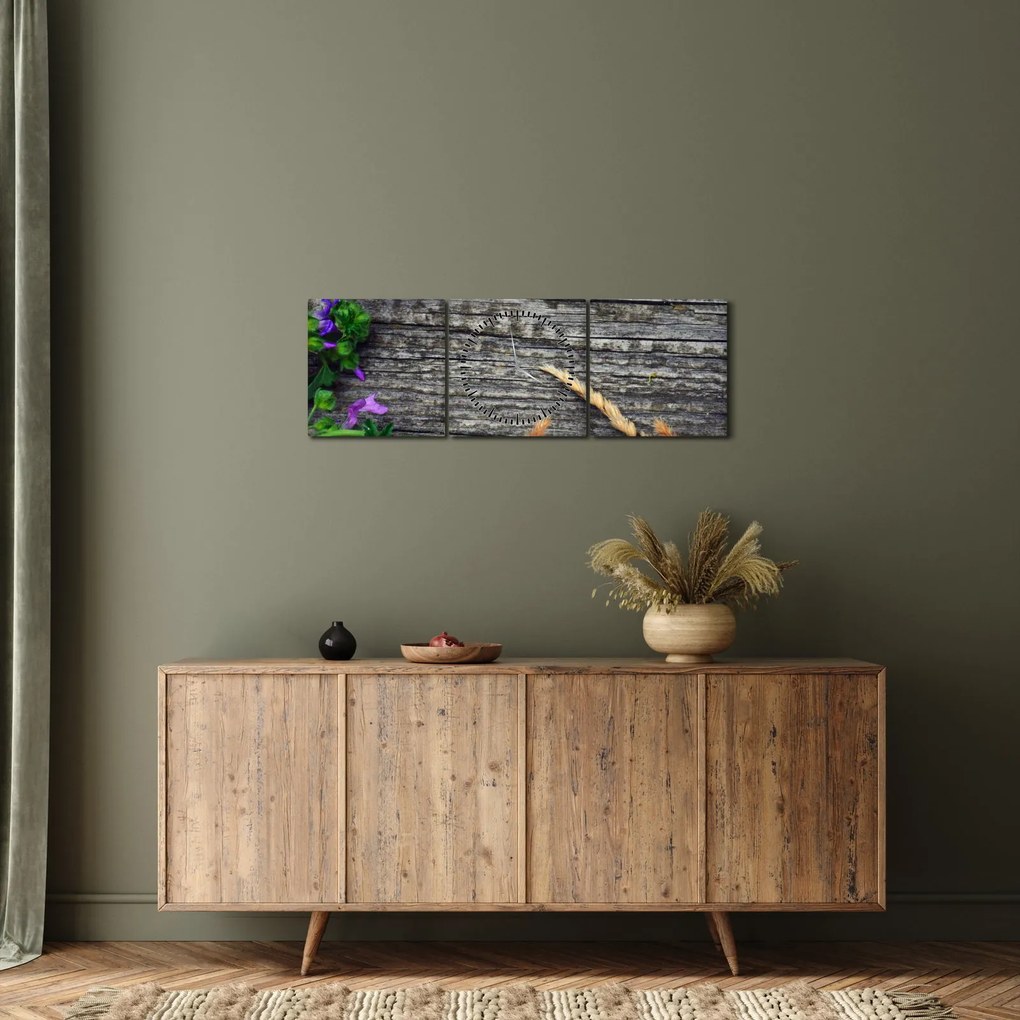 Obraz - lúčne kvety (s hodinami) (90x30 cm)